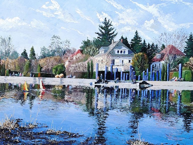 Gemälde von Eric Rothengatter mit dem Titel: Entspannter Nachmittag am Horbachsee